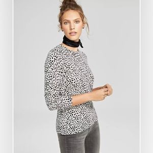 CHARTER CLUB Women 100% Cashmere Animal Print Sweater Sz XS White Black Pullover
